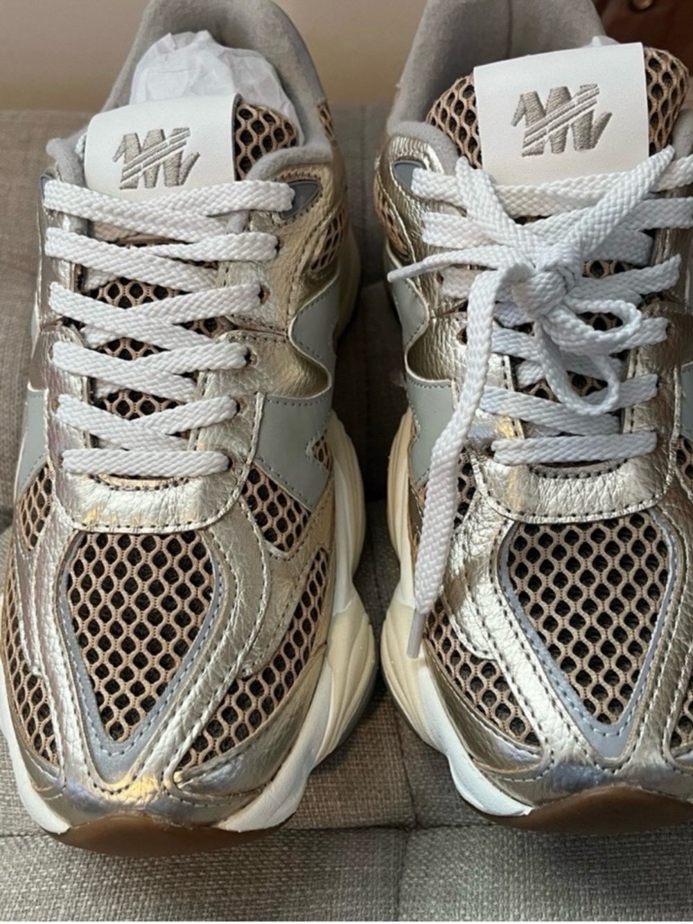 Steve Madden Metallic Gold and Tan Mesh Sneakers